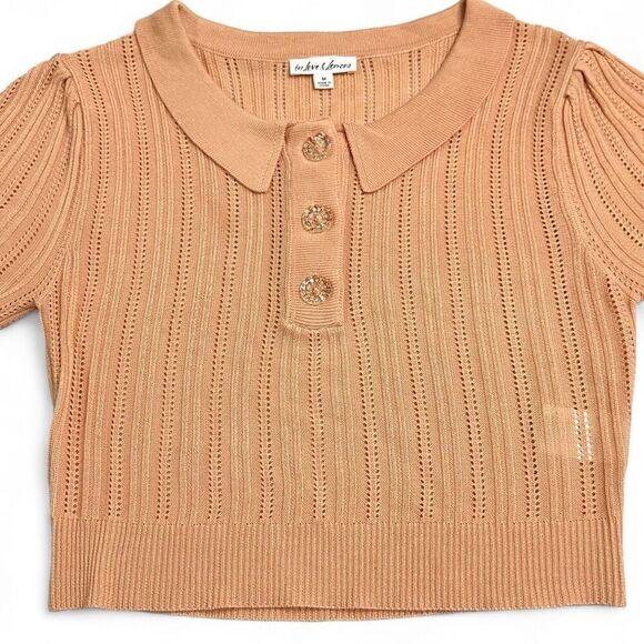 For Love & Lemon Phoebe Pointelle Polo Sweater Sherbet Size M Sweet Coquette - Picture 12 of 15